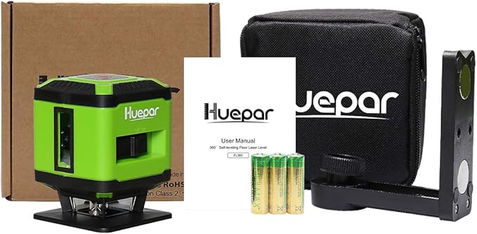 Floor Laser Level for Tile, Huepar 360° Self Leveling Laser Square Level Tile Laying (±1/13 in. at 33 ft) - Floor Laser for Tile Installation/Floor Alignment/Wallpaper - FL360G