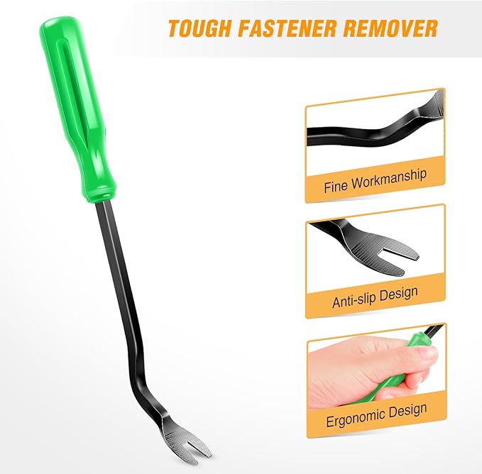 GOOACC 11 PCS Trim Removal Tool Kit, Metal Pry Tool Auto Fastener Remover Pry Bar Set Car Door Panel Removal Tool Dashboard Repair Kit Green