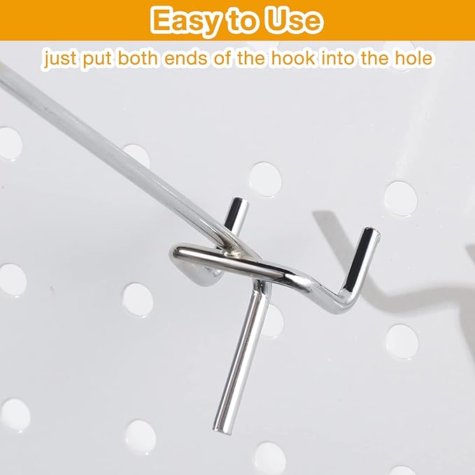 Funrous 100 Pack Peg Board Hooks Stainless Steel Pegboard Hooks Shelving Display Hanging Peg Board Holders for 1/8 and 1/4 Garage Storage Tools Organizer(8 Inch)