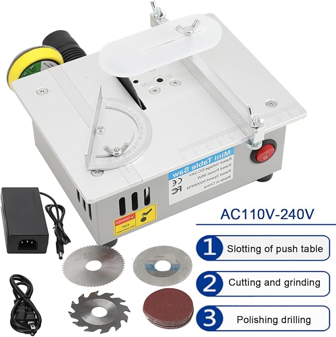 Multi-Functional Mini Table Saw for Crafts, Portable Desktop Electric Saw – Speed & Angle Adjustable for Wood/PCB/Acrylic/Plastic Cutting, 96W