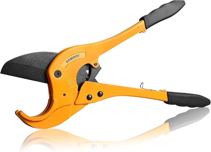 DOMINOX Heavy Duty PVC Pipe Cutter - Cuts Up to 2-7/8", 75mm Ratchet Type PVC Cutter SK5 Blade and Aluminum Alloy Body, One-hand Rapid Cutting Tool for PEX, PVC, and PPR Pipe