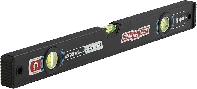 CHANNELLOCK 24-Inch, Professional-Grade Magnetic Aluminum Box Level with Solid Block Acrylic Vials, 5200-0024M