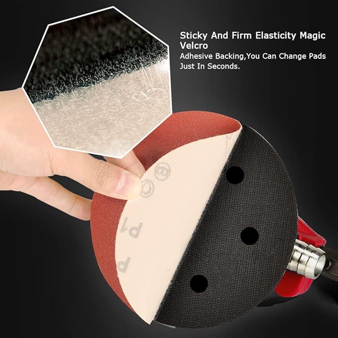 Random Orbital Sander 5" & 6" Pneumatic Palm Sander with Extra 5" Backing Plate, Sponge Polishing Pads, Sandpapers Low Vibration and Heavy Duty for Wood, Composites, Metal