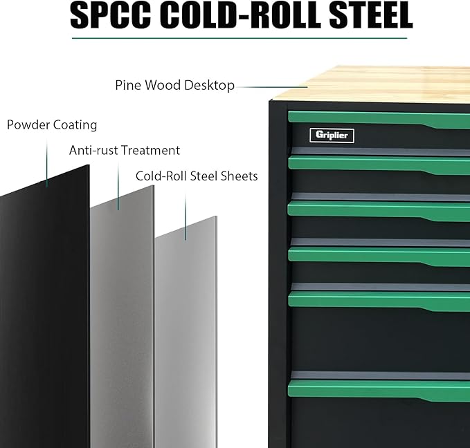 14-Drawers Rolling Tool Chest with Wood Workbench,Brake Casters,Lock & Key,Heavy-Duty Steel Tool Cabinet Storage, for Home,Garbge or Workshop Use (14 Drawer + 348 Pieces Tools)