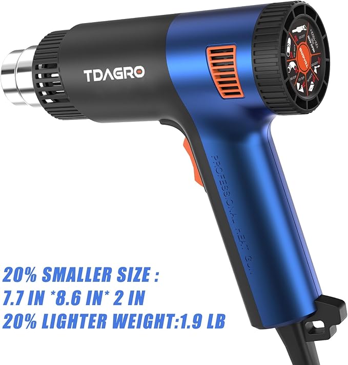 Heat Gun for crafting 1800W, 122℉~1202℉ Variable Temperature Control with 2-Temp Settings 4 Nozzles, 1.5s Fast Heating Blue Heat Gun for Resin, Shrink PVC Tubing/Wrapping/Crafts and Vinyl Wrap