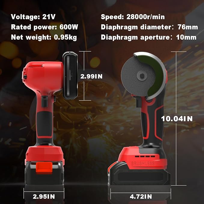 Brushless Cordless Angle Grinder Kit, 28000rpm Mini Electric Angle Grinding Tool with 2x21V 2000mAh Battery and 6-Cutting Discs, Grinder Handheld Cutter for Metal Wood