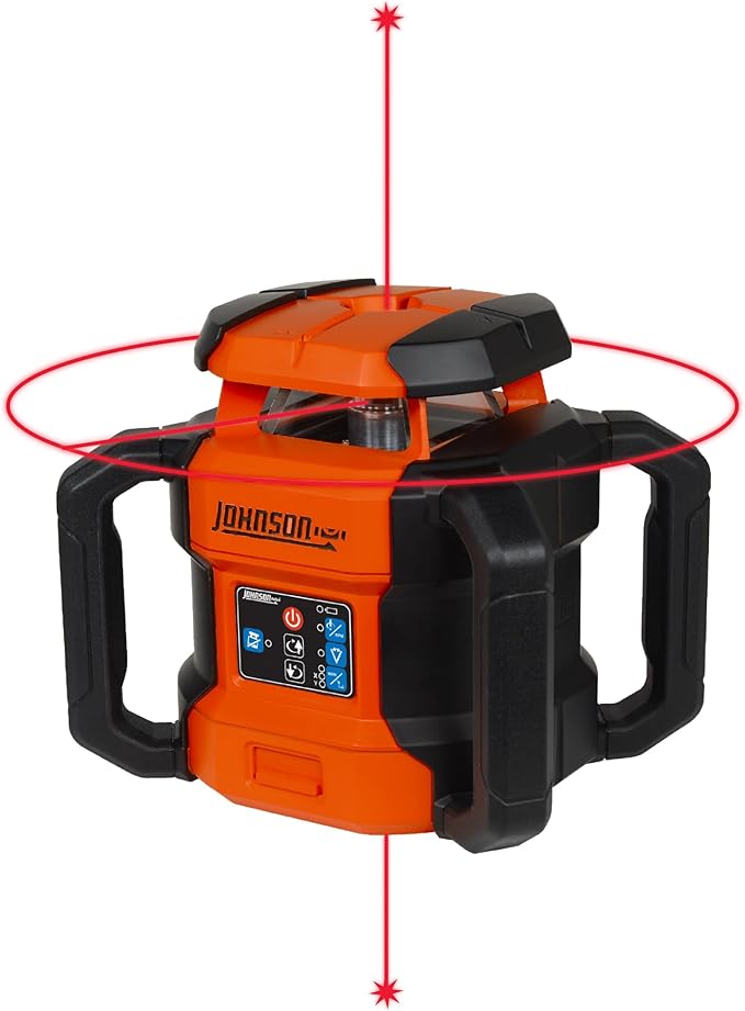 Johnson Level & Tool JRT300-RDHV-K Self-Leveling Red Dual Slope Rotary Laser Kit, 4,000FT Range, Hard-shell Carry Case, Lithium Ion Batteries, Magnetic Target, Laser Detector, Remote Control