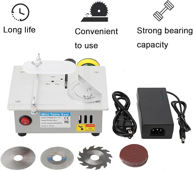 Multi-Functional Mini Table Saw for Crafts, Portable Desktop Electric Saw – Speed & Angle Adjustable for Wood/PCB/Acrylic/Plastic Cutting, 96W