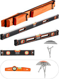 VEVOR 4-Piece Torpedo Level, 48/24/16/10 Inch Box Levels Set, Fluorescent Light Up Bubble Vials Ruler for 45/90/180 Degree, Aluminum Alloy Magnetic Leveler Tool, Shock-Proof(Only 10-inch has magnetic)