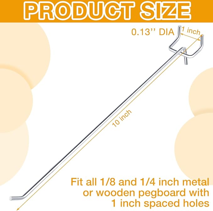 Funrous 100 Pack Peg Board Hooks Stainless Steel Pegboard Hooks Shelving Display Hanging Peg Board Holders for 1/8 and 1/4 Garage Storage Tools Organizer(10 inch)