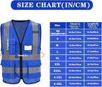 Big and Tall Blue Safety Vest 6xl 7xl 8xl Reflective Work Vest blue 7 Pockets,6XL-8XL