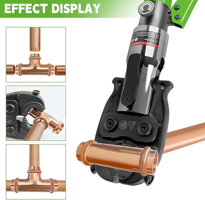 AMZCNC ProPress Tool Copper Tube Fittings Hydraulic Copper Pipe Crimping Tool with 1/2 inch,3/4 inch and 1 inch Jaws Copper Pipe Press Crimpers Pressing Pliers,Suit for Narrow Space and Tee Fittings