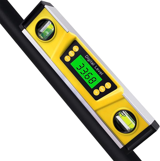 Digital Level and Protractor, 10 Inch IP54 Protected Electronic Bubble Inclinometer Angle Finder Gauge with Large LED Backlight Display & Magnetized V-Groove Base Carrying Bag Included (Orange)