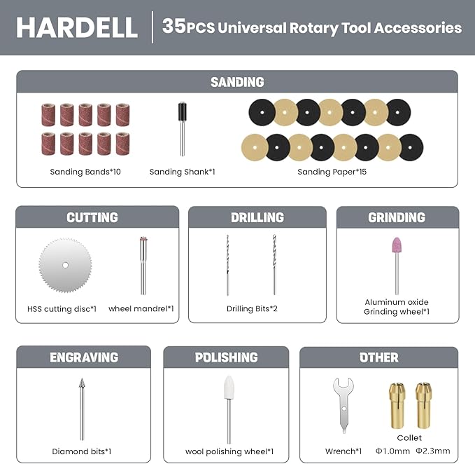 HARDELL Cordless Rotary Tool 4V, 5-Speed Rotary Tool with Multifunctional accessories, Type-C Charging, Multi-function Engraving Tool for Sanding, Resin Molding, Small DIY Projects