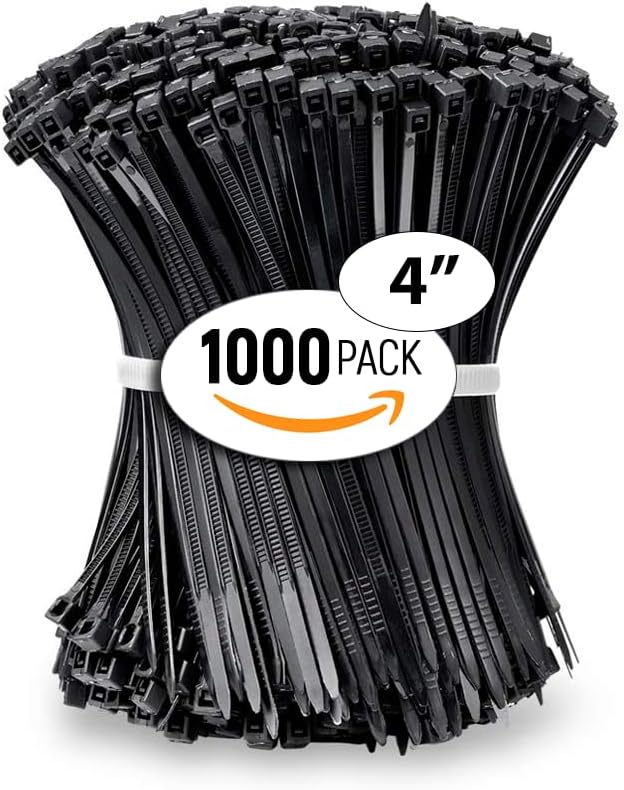 ALBO Black Zip Ties 4 Inch Plastic Cable Ties 1000 Pack Tie Wraps 18lb UV Resistant Small Nylon Wire Ties