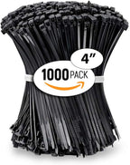 ALBO Black Zip Ties 4 Inch Plastic Cable Ties 1000 Pack Tie Wraps 18lb UV Resistant Small Nylon Wire Ties