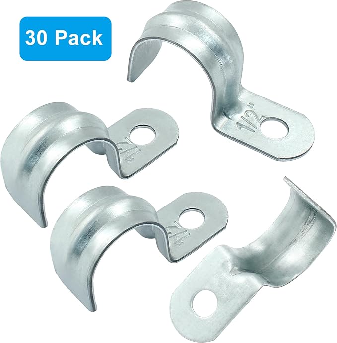Biaungdo 30 Pcs M20 Rigid Pipe Strap, 3/4 Inch Zinc Plated Steel One Hole Strap Bracket Pipe Clamps Heavy Duty Conduit Clamps Tension Tube Clip Cable Clamp Hanger for Conduit, Pipe Fixing