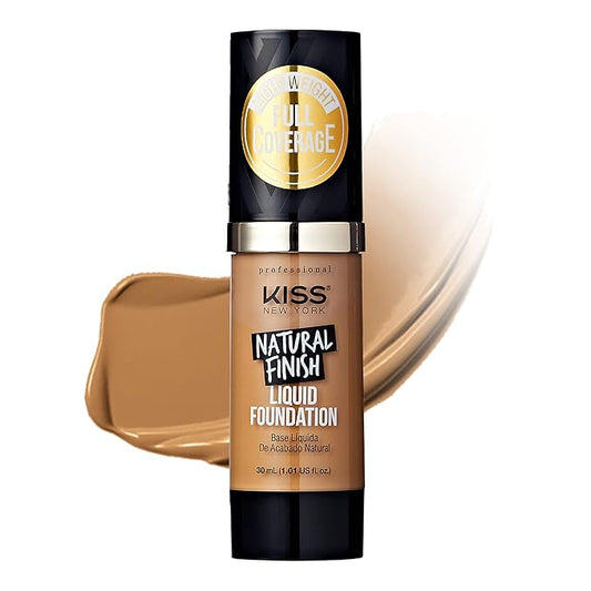 Kiss New York Professional Liquid Foundation - Lightweight and Hydrating Formula, Natural Finish, Control Shine, Cover Pores, Medium to Full Coverage, Green Tea Extract (Soft Tan)-VeraVaultWomen