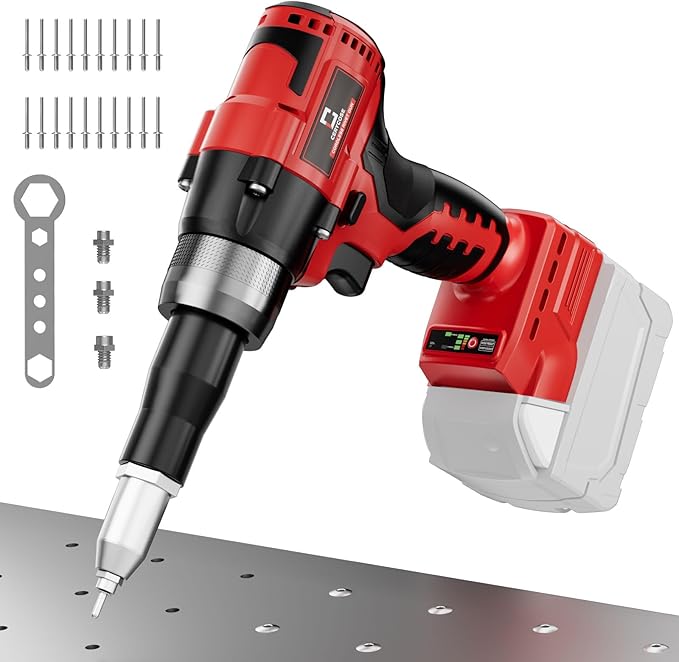 Rivet Gun Compatible with Milwaukee 18V Battery, Cordless Rivet Tool with 3 Size (1/8", 5/32", 3/16") Aluminum Rivets, Brushless Motor Rivet Gun Kit Nose Piece, Led Light, Tool Only