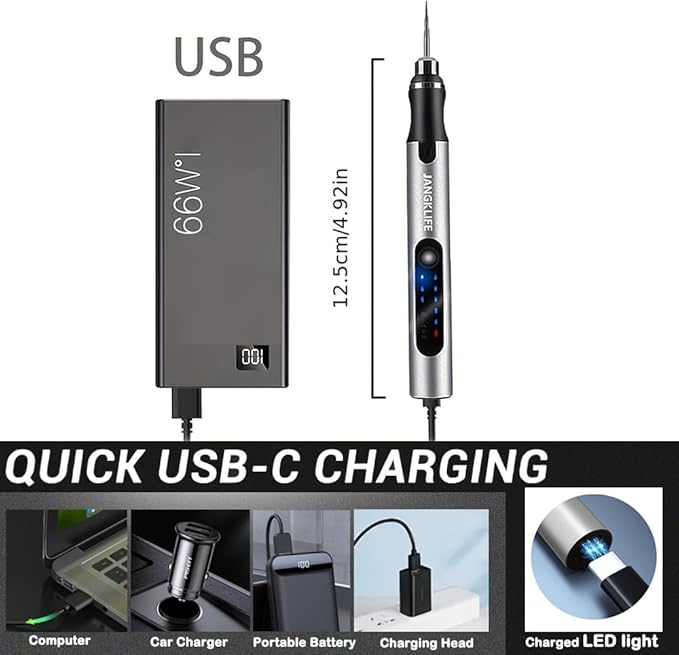 Electric Engraving Pen, 3-Speed Mini Cordless Rotary Tool Kit with 54 Accessories - USB-C Rechargeable for Wood, Metal, Glass, Plastic - Ideal for DIY, Jewelry & Craft Projects