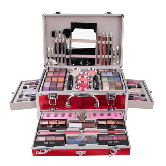 Make-up Box Set Multi-purpose Cosmetic Storage Beauty Case Professional Contain Eyeshadow Concealer Lip gloss Blusher Compact Powder Eyebrow and Makeup Pencil Brush #3-VeraVaultWomen