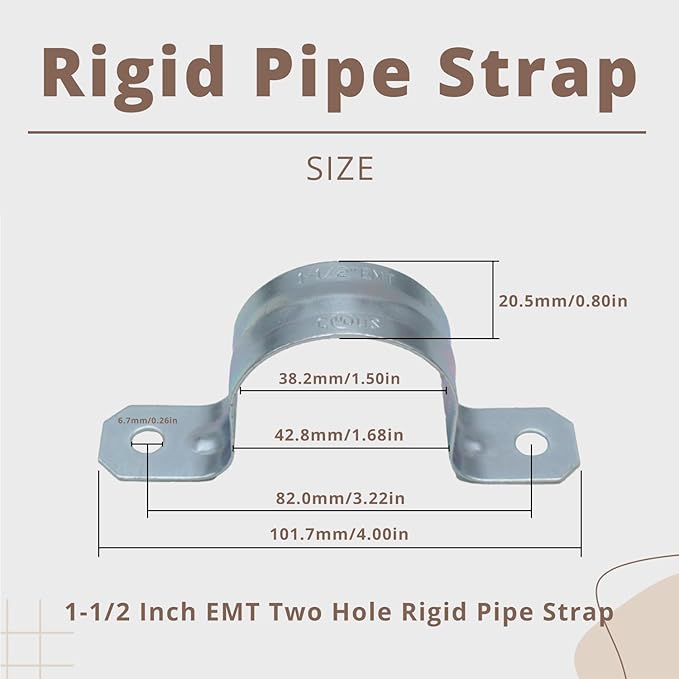 2 Holes Cable U Brackets, 1-1/2 Inch 20PCS Pipe Clamps, Zinc-Plated Steel Conduit Straps, Rigid Secure Mounting for EMT Conduits, Rust Resistant Straps for Reliable Installation(20PCS)