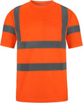 High Visibility Class 3 T Shirts，Hi Vis Safety Shirts with Reflective Strips and Pocket, Short Sleeve Quick Dry Mesh Construction Work Shirt for Men/Women Orange,Small