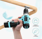 GardenJoy Cordless Power Drill Set: 12V Electric Drill with Battery and Charger, 65pcs Acessories, 3/8"Keyless Chuck, 2 Variable Speed, 24+1 Position, Compact Drill Driver Kit for Home & DIY Project