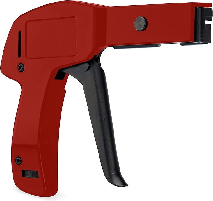 42710 Zip Tie Gun/Cable Tie Install Tool, Adjustable Tension with Built-In Cutter, for Nylon Ties up to 1/4”- Red