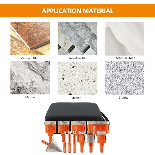 Diamond Core Drill Bit Kit BGTEC Hole Saw Tile Cutter,Triangle Shank 9pcs 6/8/10/20/28/32/35/45/65mm Drill Bits+1pc 25mm Drilling Finger Bit+1pc 2" Hex Shank Chamfer Bit