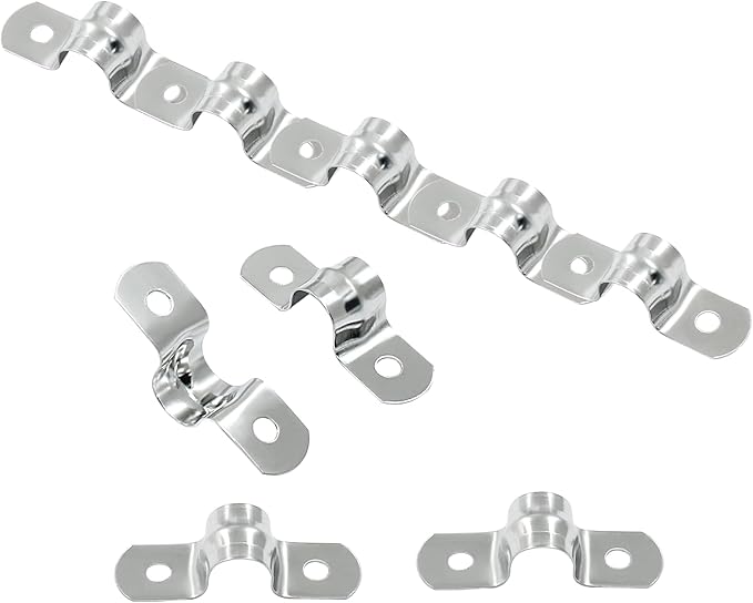 Hordion 50Pcs 3/8" Two Hole Strap U Bracket, M10 Rigid Pipe Strap Stainless Steel Conduit Clamp for Fixing Pipe