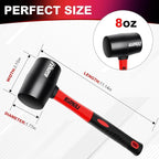 8oz Rubber Mallet Hammer, Fiberglass Handle, Rubber Mallet for Flooring, Tent Stakes, Woodworking, Camping, Soft Blow Tasks without Damage