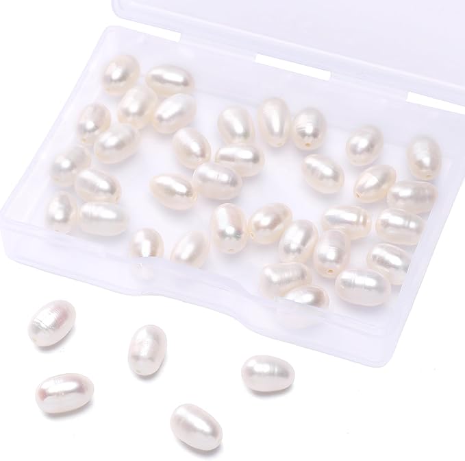 Natural Pearl Beads Rice 6-7mm White Freshwater Cultured Loose Gemstone Beads for DIY Jewelry Making 13.8''/Strand HQ