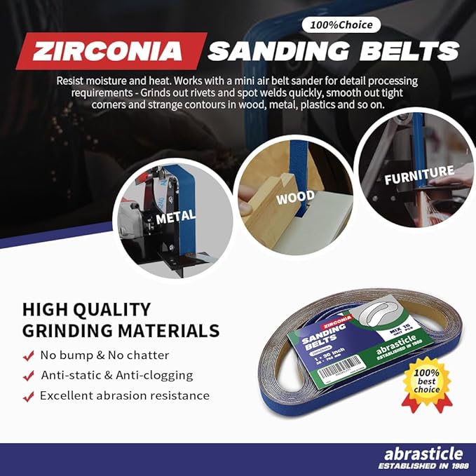 1" x 30" Zirconia Knife Sharpening Sanding Belts for Metal, 1 x 30 Inch Zirconia Metal Grinding Sand Paper, 15 PCS 3 Each of 40/60/80/120/150 Assorted Grits