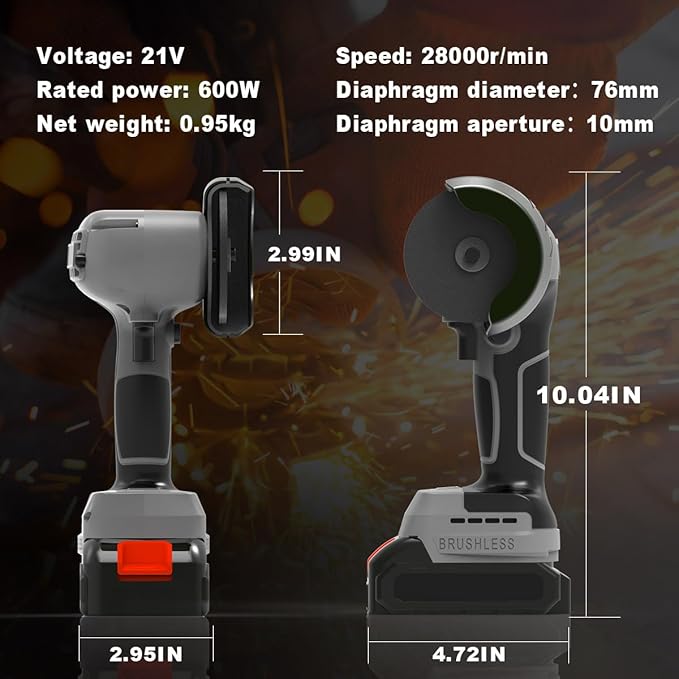 Brushless Cordless Angle Grinder Kit, 28000rpm Mini Electric Angle Grinding Tool with 2x21V 2000mAh Battery and 6-Cutting Discs, Grinder Handheld Cutter for Metal Wood