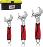 3-piece Adjustable Wrench Set, 6, 8, 10 Inch, Wide Jaw Adjustable Wrench Set with Metric & SAE Scales, Cr-V Steel Wrenchs with Tool Box