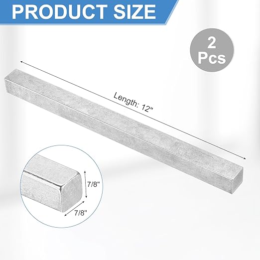 uxcell 2 Pcs Square Steel Key Stock, 7/8" x 7/8" x 12" Cold-Drawn 45# Steel Bars Precision Key Stock for Gearbox Coupling, Silver Tone