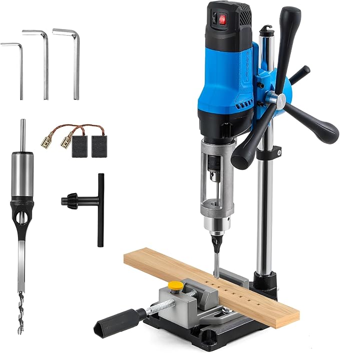 Bonvoisin Benchtop Drill Press with Square Hole Drill Bit, Bench Mortising Machine for Woodworking, 860W Electric Drilling Machine Chuck Capacity 1.5-10mm