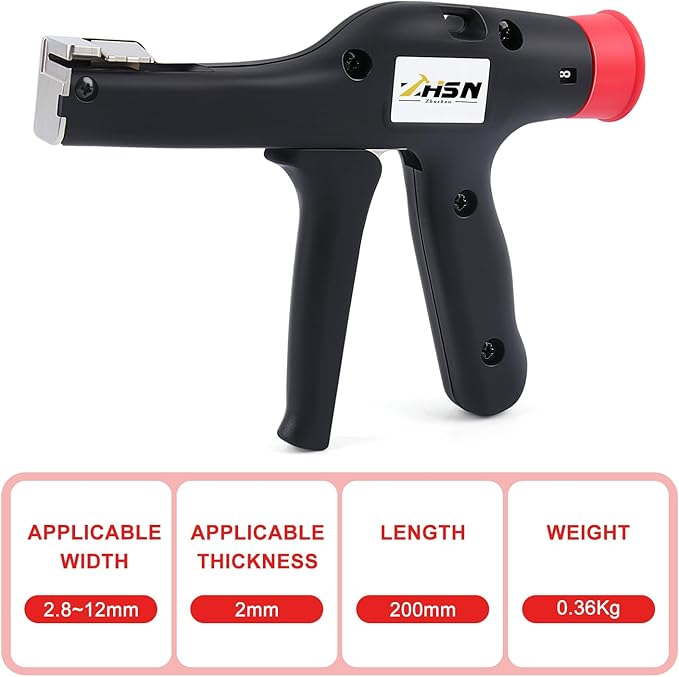 Zhushan Cable Tie Tool: Fasten and Cut Cables with Ease - Fits 2.8mm~12mm Nylon Ties
