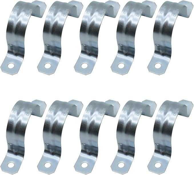 zinc plated steel pipe clamp,Steel Rigid Pipe,Holes Cable U Bracket Pipe Clamp,Electrical Conduit Straps (Two Holes, 2 inch-10pcs)