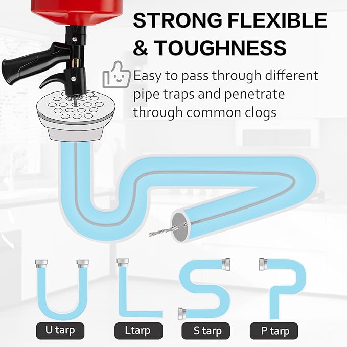 Upgrade Plumbing Snake Drain Auger,25 FT Automatic Retract Drain Snake with Dual Mode,Professinal Drain Clog Remover,Flexible Snake Drain Hair Remover Tool for Bathroom Shower Sink Kitchen