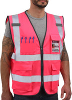 Dib Safety Reflective Vest High Visibility with Pockets and Zipper, Pink 3XL