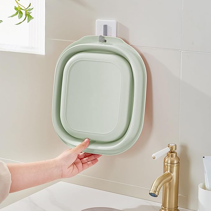 Collapsible Wash Basin Set of 2, Foldable Small Medium Size Wash Basin, Portable Plastic Basins for Laundry, Bottles, Travel, Camping (Green)