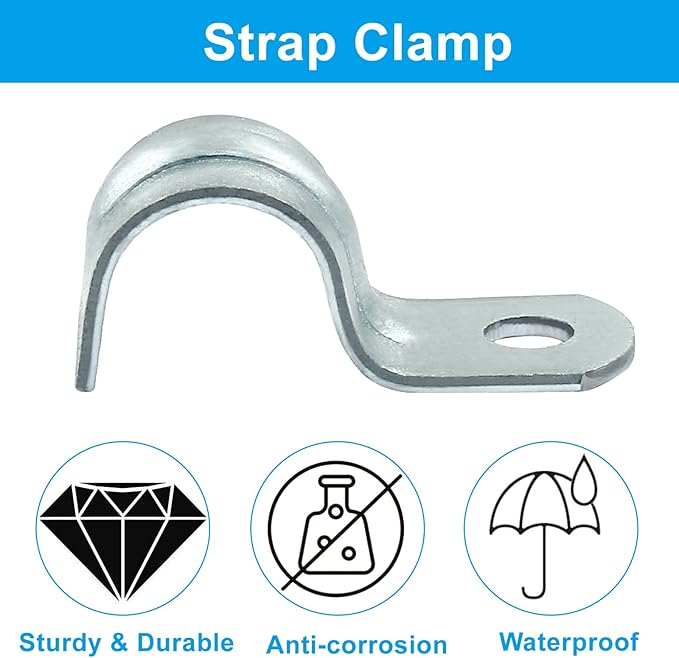 Biaungdo 30 Pcs M12 Rigid Pipe Strap, 1/2 Inch Zinc Plated Steel One Hole Strap Bracket Pipe Clamps Heavy Duty Conduit Clamps Tension Tube Clip Cable Clamp Hanger for Conduit, Pipe Fixing