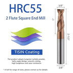 2 Flute 3/8" Carbide Square End Mill Micrograin Milling Bits Sets TISIN Coating CNC Router Bit for Steel