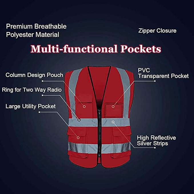 BeautyWill Custom Safety Vest Customized Logo Class 2 High Visibility Reflective Vest with Pockets Construction workwear