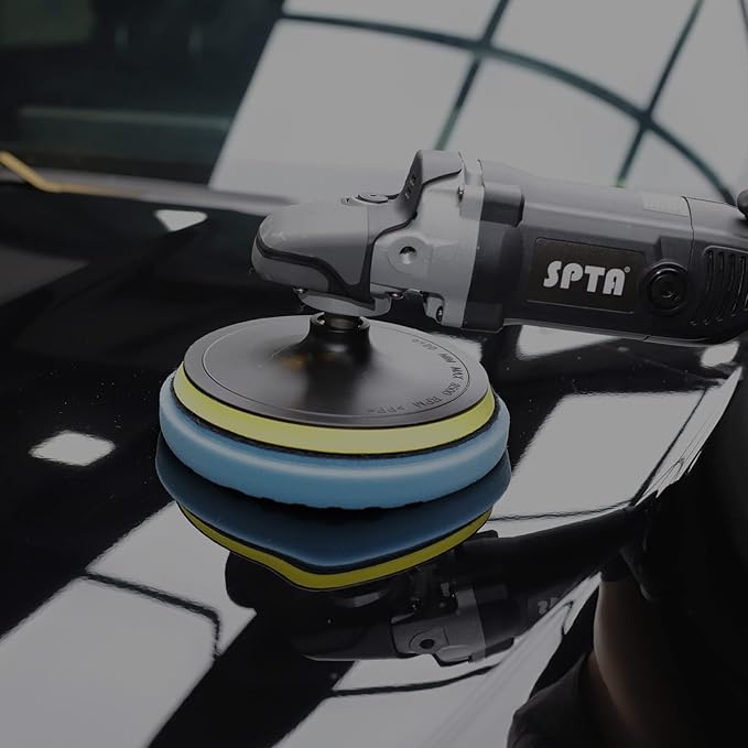 SPTA 10pcs Polishing Pads Kit, 7 Inches Large Size Buffing Pads, Car Foam Buffing Sponge Pads Kit with 5/8"-11 Backing Plate for Car Waxing Polishing