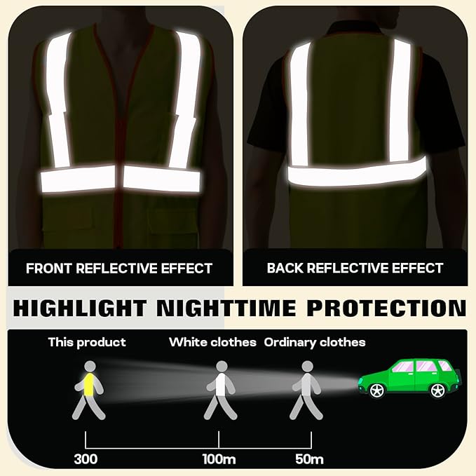 BeautyWill Custom Safety Vest Customized Logo Class 2 High Visibility Reflective Vest with Pockets Construction workwear