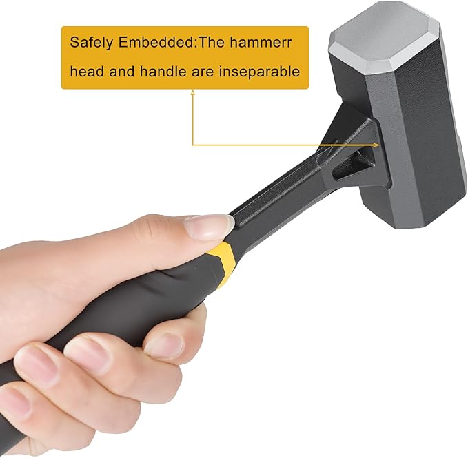 2lb Sledge Hammer - Heavy Duty Forged Forged One Piece Steel Construction with Fiberglass Handle, Perfect for Demolition, Construction, and Driving Stakes
