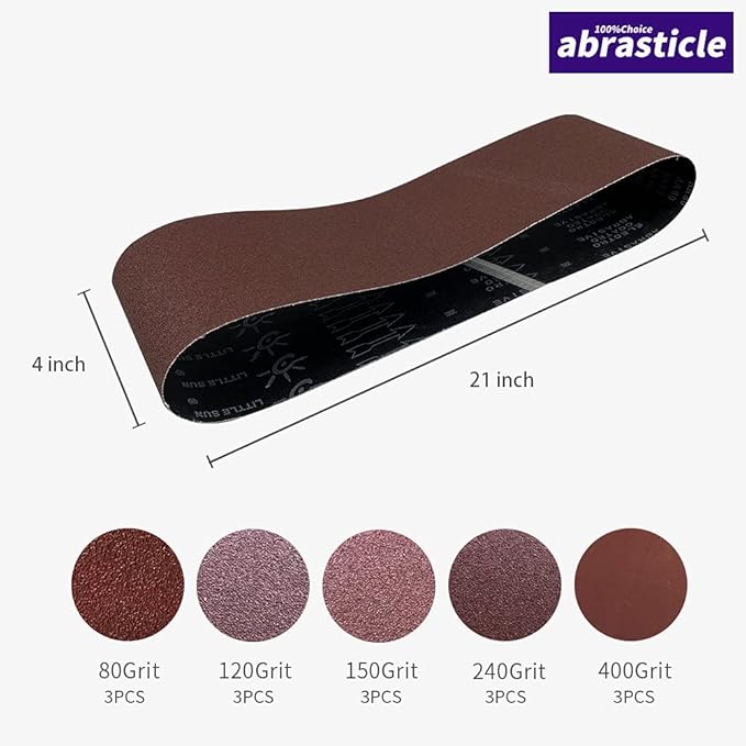 15 Pcs 4 x 21 Inch Assorted Aluminum Oxide Sanding Belts - 80/120/150/240/400 Grit